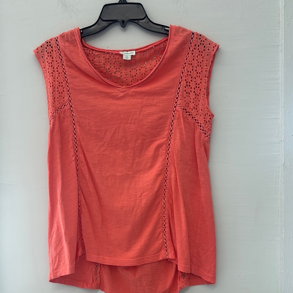 Sundance Coral Crochet Cotton Accent Blouse Size Small - Picture 2 of 5